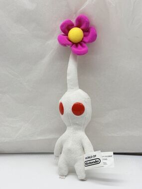 Jakks Pacific WORLD OF NINTENDO PIKMIN Plush Toy White W Pink Flower & Eyes 10”